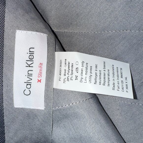 Calvin Klein Men's Slim-Fit Wool-Blend Stretch Plaid Suit Pant navy 36x34 $200 - Picture 9 of 9